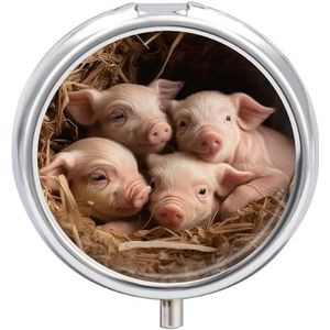 Vier kleine varkens pillendoos ronde draagbare kleine pillendoos waterdichte reizen pillendoos organisator voor zak portemonnee en dagelijks gemak