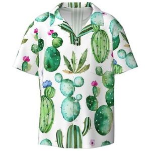 TyEdee Cactus bloemenprint heren korte mouw overhemd met zak casual button down shirts business shirt, Zwart, XL