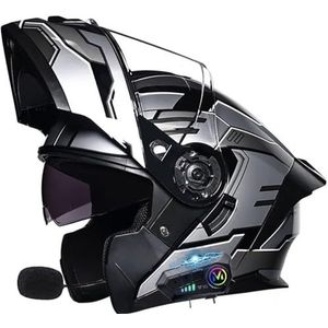 VVPEC Volledig opklapbare motorhelm Bluetooth motor modulaire helm, met anti-condens dubbele vizieren DOT/ECE goedgekeurd, met dubbel vizier Ingebouwde luidspreker Headset microfoon for heren Dames(3,