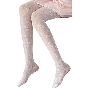 Thermosokken Dikke Warme 2 Paar Vrouwen Hoge Taille Netkousen Uitgehold Boog Knoop Patroon Panty Retro Ademende Sokken(White)