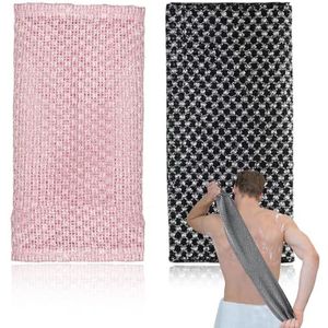 2 stuks exfoliërende handdoeken, rugscrub voor de douche, lichaamscrub, Koreaanse, Japanse en Afrikaanse handdoek, zacht, dode huid, badaccessoires (zwart, roze)