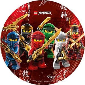 Procos 92239 Lego Ninjago Partyborden, 8 stuks, diameter 23 cm, kartonnen borden, wegwerpservies, tafeldecoratie, feest, verjaardag