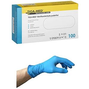 Tiga-Med Nitril handschoenen blauw poedervrij maat: Small 100 stuks wegwerphandschoenen van nitril handschoenen zonder latex