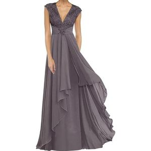 Dames chiffon moeder van de bruid jurk plooien Avond Prom jurken Cocktail Jurken Plus Size, Grijs, 32