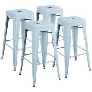 Bar Ergonomische barkrukset van 4, 30 inch hoge metalen barkrukken, binnen buiten moderne stapelbare industriële stoelen Krukken (Size : Blue-)