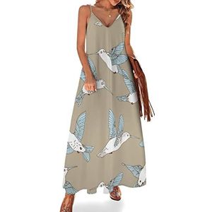 Humming Bird Sling Maxi-jurken voor dames, V-hals, casual, mouwloos, verstelbare riem, sexy lange jurk