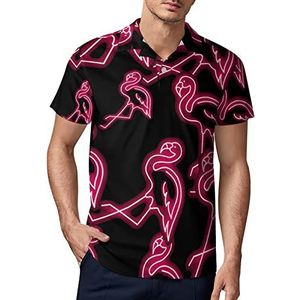 Roze Flamingo Neon Heren Golf Polo-Shirt Zomer Korte Mouw T-Shirt Casual Sneldrogende Tees S