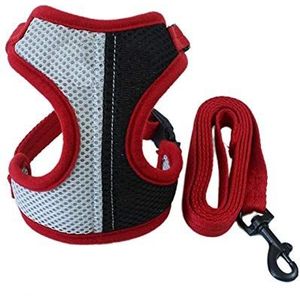 Dual Colour Splice Harnas En Puppy Leash Set Ademende Nylon Small Dog Harness For Chihuahua Pug Teddy Daily Walking (Color : Black Gray, Size : S)