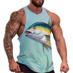 Gele tonijn heren tanktop grafische mouwloze bodybuilding T-shirts casual strand T-shirt grappige sportschool spier