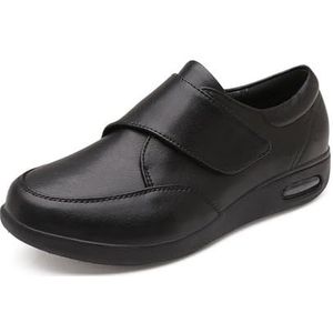 Diabetische Oudere Schoenen Voor Heren, Mens Verstelbare Luchtkussen Walking Diabetische Oedeem Lederen Schoenen, Ouderde Artritis Oedeem Gezwollen En Hielpijnschoenen (Color : Black, Size : 49 EU)