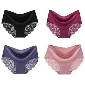 Dames Mid Rise Slips Dames Bikini Slips Sexy Ondergoed Dames Hipster Katoenen Knickers en Kant Hipster Knickers, Pack van 4 (Color : B, Size : XXL)