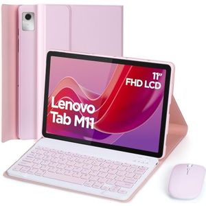 EHLCYS Toetsenbordhoes Voor Lenovo Tab M11 11-Inch Model 2024 (TB330FU/TB330XU) Met Muis, Afneembaar Draadloos Bluetooth QWERTY Toetsenbord, Ultradunne Multi Angle Bracket Hoes,Roze