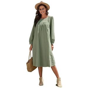 jurken voor dames Effen aangerimpelde jurk met knoopdetail in mintgroen, leuke stijl, lange mouwen, normale pasvorm, niet-stretchstof (Color : Mint Green, Size : Small)