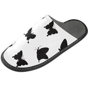 LI ZHI XIN Volwassen Pluche Slippers Dames Flanel Warme Huis Schoenen Met Antislip Mens Indoor Slippers Met PVC Zool Maat 4-11 Vlinder Patroon, Meerkleurig, 4/5 UK