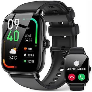 Smartwatches Heren Dames - 1,85"" Touchscreen Smartwatch Heren met Bluetooth-Oproepfunctie,IP68 Waterdicht Sporthorloge met Hartslag-/SpO2-/Slaapmonitor,WhatsApp,Stappenteller,voor Android IOS,Zwart