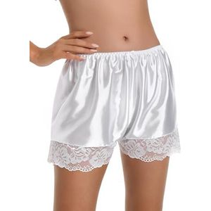 Satini Dames Lingerie Kant Broekje Broekjes Frans Knickers Satijn Korte broek (Wit, L)