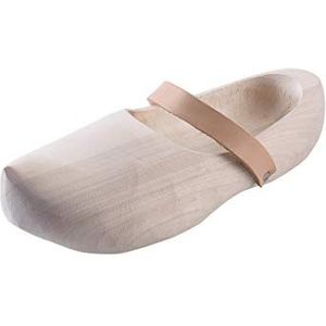 Battle-Merchant Houten schoenen met lederen riem voor heren dames kinderen maat 27-47 | tuinschoenen klunschen klompen unisex | Made in Germany, beige, 44 EU