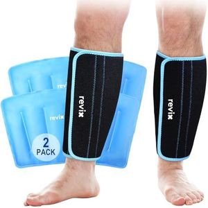 REVIX XL Shin Ice Packs Herbruikbare Gel Cold Pack voor kuitbeen elleboog ongemak verlichting, kalf ijs wrap koude therapie compressie mouw bevordert post-workout herstel, set van 2