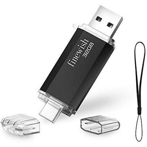 Geweo 32 GB 2-in-1 USB-C USB 2.0 Pen Drive, voor MacBook Pro, Android, tablet, laptop en computer (zwart)