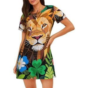 Zelinge Vrouwen Nachtjapon Nachthemd Womens Pyjama Shirt Jurk T-shirt Nachtkleding S-3XL, Mozaïek Leeuw Groen, M