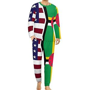 Verenigde Staten en Dominica vlag comfortabele heren pyjama set ronde hals lange mouwen loungewear met zakken M