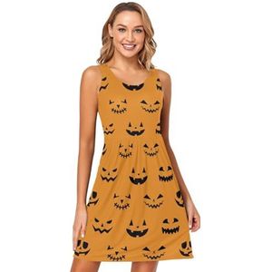LI ZHI XIN Dames Zomerjurken Ronde Hals Casual A-lijn Mouwloos Vest Jurken met Zakken Halloween Cartoon Patroon, Meerkleurig, S