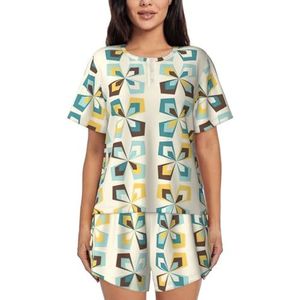 YQxwJL Geometrische Bloemen Patroon Print Vrouwen Pyjama Sets Shorts Korte Mouw Lounge Sets Nachtkleding Casual Pjs Met Zakken, Zwart, S