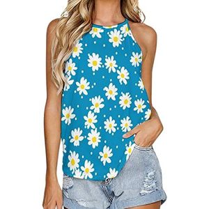 Retro madeliefje wit dames tank top zomer mouwloze t-shirts halter casual vest blouse print t-shirt S