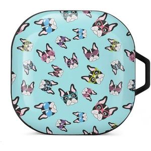 Franse bulldogs met bril oordopjes hoesje compatibel met Samsung hard shell beschermhoes zwart-stijl
