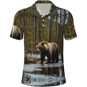PPHGUT Witte Beer Bruin Beer Print Mannen Korte Mouw Comfort Polo Shirts Casual Dagelijks Outdoor Vakanties Sport Reizen, Zwart, S