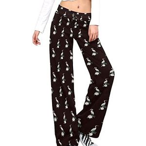 Witte reigers met bloemen yoga broek voor vrouwen casual broek lounge broek trainingspak met trekkoord L