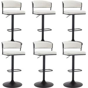 OEUBEQ Tegenhoogte barkrukken Verstelbare Moderne Barkrukken Set van 6 Boucle Stof Barkrukken Swivel Counter Hoogte Barkrukken met Gebogen Rug/Zwart Metalen Base Sherpa Gestoffeerde Bar Cha