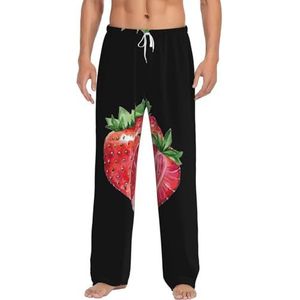 Aardbei Heren Lange Lounge Wear Broek Nachtkleding Pyjama Bodems Nachtkleding Met Zakken En Trekkoord, Wit, S