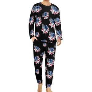 Hertenjacht VS Amerikaanse vlag comfortabele heren pyjama set ronde hals lange mouw loungewear met zakken 5XL