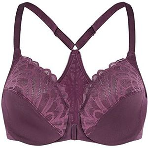 MELENECA Dames Flora Kanten Ongewatteerde met Beugel Front-Sluiting Racerback BH Druivenwijn 95B