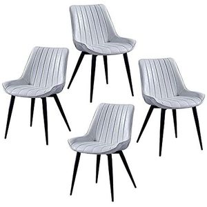 GEIRONV Kantoorstoelen Set van 4, kunstmatige lederen smeedijzeren kruk benen eetkamerstoel woonkamer slaapkamer balkon stoel Eetstoelen (Color : White, Size : Black feet)