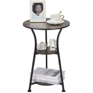 Kleine ronde salontafel for smalle en kleine ruimtes, 3-laags ronde bank nachtkastje, moderne bijzettafel hoekbank tafel nachtkastje for woonkamer slaapkamer(Grey)