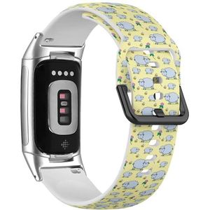 RYANUKA Zachte sportband compatibel met Fitbit Charge 5 / Fitbit Charge 6 (schapen hommels klaver bloemen), siliconen armband, accessoire, Siliconen, Geen edelsteen