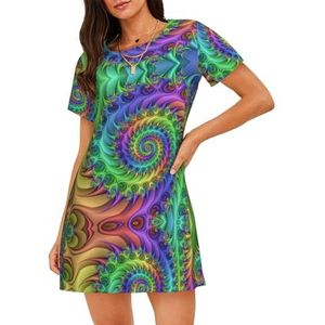 GXUNGT Tie Dye Print Zomergewaad voor dames, nachtkleding met korte mouwen, zacht en comfortabel, voor thuis en buiten, Zwart, S