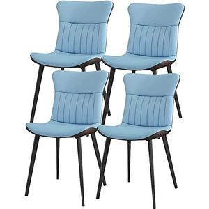 GEIRONV Moderne eetkamerstoelen set van 4, slaapkamer woonkamer stoelen mat leer gestoffeerde stoelen koolstofstalen poten keukenstoel Eetstoelen (Color : Blue, Size : 42x46x83cm)