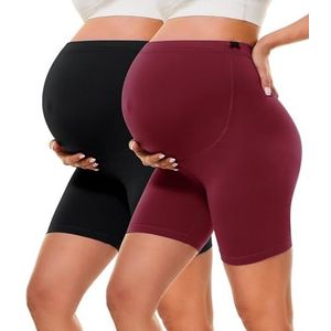 BAYDI Creamlush Zwangerschapsbroek, 2 stuks, kort, 13 cm, zwangerschapsleggings met verstelbare knopen, zachte zwangerschapsbroek voor yoga, dagelijks gebruik thuis