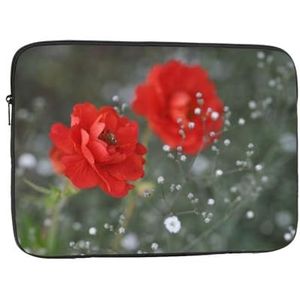 Rode Bloemen Laptop Sleeve Case Mode Lichtgewicht Notebook Computer Tas Shockproof Laptop Case Cover Aktetas Draagtas voor Vrouwen Mannen 10 inch