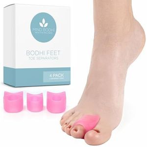 Mind Bodhi teenslippers 4-pack (klein en groot) om de grote teen te kussen en te voorkomen dat deze naar binnen drijft (teenafstandhouders teenspreider teenstijltang eeltknobbels corrector