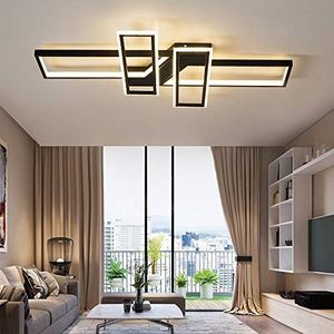 LED Plafondlamp Eettafellamp Rechthoekige Hanglampen, Lichtkleur/Helderheid Instelbaar, Moderne Slaapkamer Plafondverlichting Woonkamer Kroonluchter Lamp Acryl Kap,Black dimmable,120cm