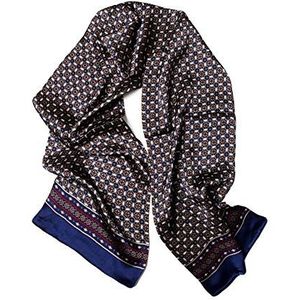 UK_Stone 100% zijden sjaal voor heren, vintage patroon, Geruit bloemenpatroon donkerblauw, One Size