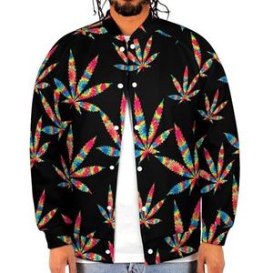 Regenboog Tie Dye Weed Grappige Mannen Baseball Jacket Gedrukt Jas Zachte Sweatshirt Voor Lente Herfst