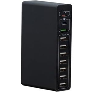 USB-laadstation 65W Snelle Oplader Draagbare Oplader Type C PD 20W Snelle Adapter 10 Poorten Meerdere USB-laadstations Voor meerdere apparaten (Color : Black)