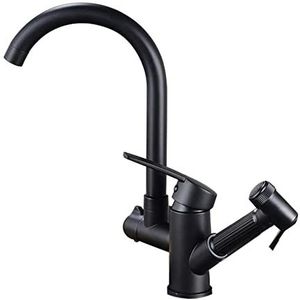 Keukenkranen met uittrekbare sproeikraan voor warm en koud water telescopisch spuitpistool zwart (kleur: chroom)