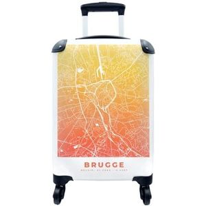 MuchoWow® Koffer - Stadskaart - Brugge - Geel - België - Past binnen 55x40x20 cm en 55x35x25 cm - Handbagage - Trolley - Fotokoffer - Cabin Size - Print