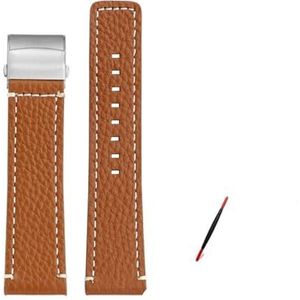 Quick Release Lychee graan lederen horlogeband heren horlogeband 20 mm 22 mm vouwgesp polsbandaccessoires (Color : Brown silver, Size : 20mm)